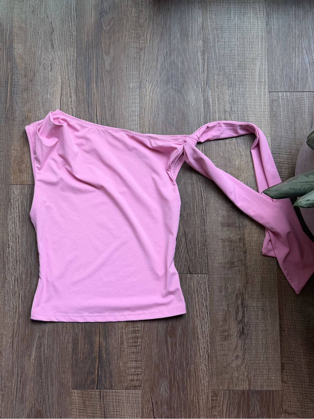 One-Shoulder Pink Tie-Detail Women’s Top